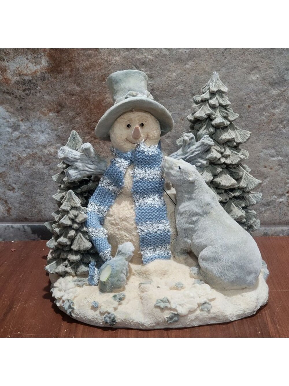 Vintage Snow Buddies Resin Snowman Figurine Woodland Animals Scarf Christmas